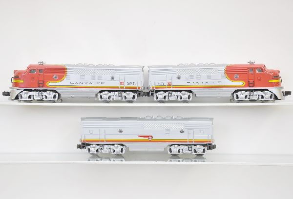 Restored Lionel 2343 SF F3 ABA: Professionally restored, double motor diesels. One of the nicest restorations we have seen. Light shelf dust.