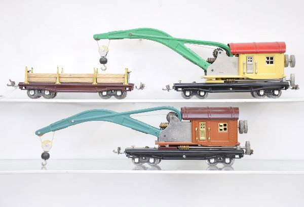 Restored Lionel Freight Cars: Pre-War. Professional, high quality restoration. 2 different #810 wreckers and 811 lumber car. Nicely done.