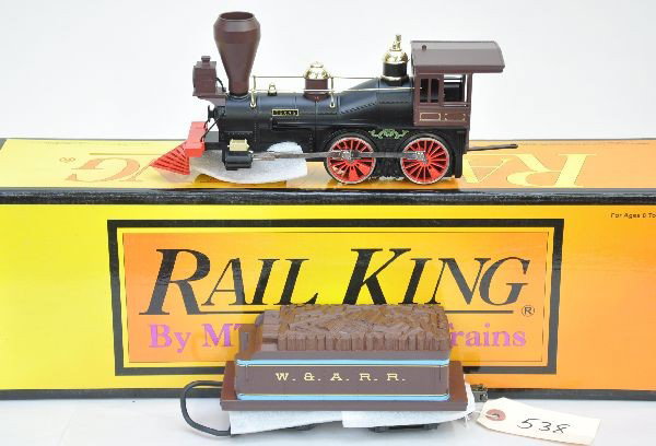 MTH 30-1135-0 Texas Steamer: Die cast general style locomotive, W&ARR tender. All die cast with proto smoke, appears to have Proto sounds installed. Unrun, original box with inserts. C9