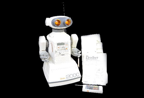 Tomy Omnibot 2000 Robot: This is the largest and most complicated of Tomy's robot line. This unit is 24" tall x 14" square. Includes original serving tray, control box and all instructions. It is untested but has original bat