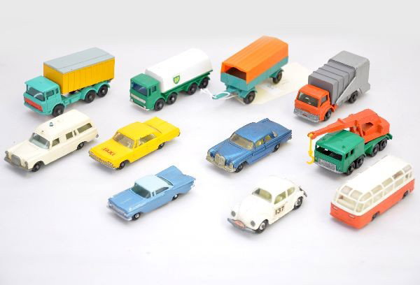 Matchbox Lot: All have black plastic wheels and include: 20, 3, 57, 47, 46, 68, 30, 7, 15 (Herbie). 32, 2. All show light playwear and should clean to C7-8