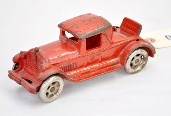 Arcade Coupe: 6" long, painted and nickel pressed steel, with rumble seat, shows light to moderate playwear, C6-7