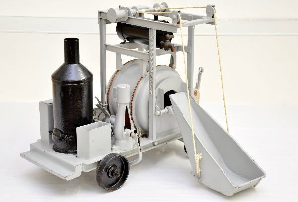 Restored Buddy L Cement Mixer: Very well engineered piece of pressed steel, 24" long to trailer pull, appears complete minus tools, restoration is 90%, needs decals.