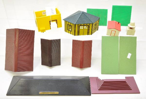 American Flyer Accessory Parts: S-Gauge. Most are original and includes saw mill roofs, town hall cupola, repro log loader house. Otherwise, all original.