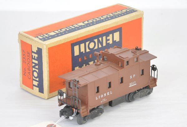 Mint Boxed Lionel 2357 Caboose: Tough to find these early cars mint! Super clean and bright lettering, unrun, nice ob with insert, C9