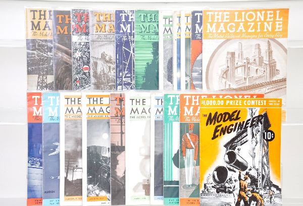 Lionel Magazine Issues: Circa 1930's, 21 different issues including 1 Model Engineer. All are clean throughout with light pencil graffiti on covers. Call for inventory