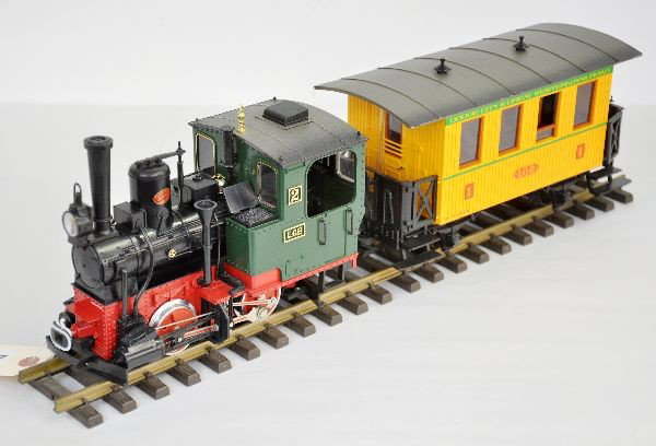 LGB Steam Passenger Set: G Gauge. #2 0-4-0 steam loco with a 1st class coach, Like new, C8+