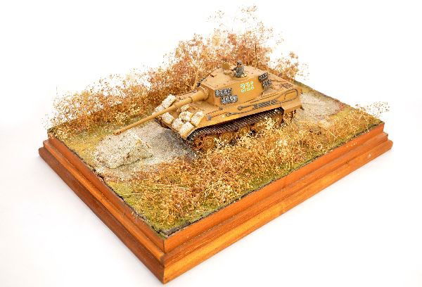 Large German Military Diorama: 12x16", professionally built plastic model kit that have been nicely detailed and mounted on landscaped display board, some parts may need reattaching. It makes a great display!