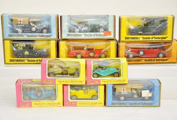 11 Boxed Matchbox Models of Yesteryear: 4 are 1960s and the balance from 1977. All vehicles are new in dusty boxes, C9