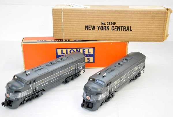 Mint Boxed Lionel 2354 NYC F3 AA Diesels: Beautifully clean with nice patina. Original porthole lenses and beautiful graphics, unhandled. All appear unrun with C8+ boxes & inserts, C9+ WOW!
