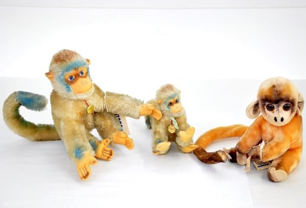 High Quality Monkey Toys: Largest is 12" long. 2 Teddy Hermann Originals with buttons & Kamar Ko Ko, all like new, C9