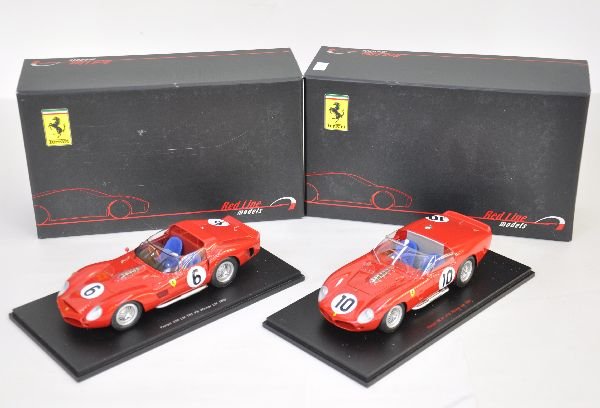 2 1:24 Red Line Ferrari Race Cars: Super detailed die cast models of the 1961 TR 61 & 1962 330 LM TRI. Both are like new in display cases with their original boxes, C9+