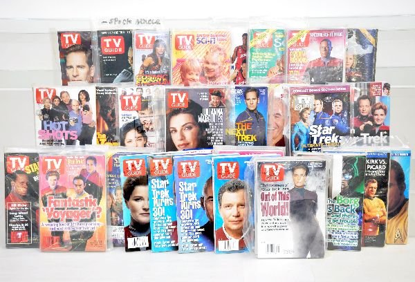 Vintage TV Guide Lot, Plus: 29 guides, all with a Star Trek theme. All show signs of use and age. Examine photos closely, or call for more information, 203 730-1404