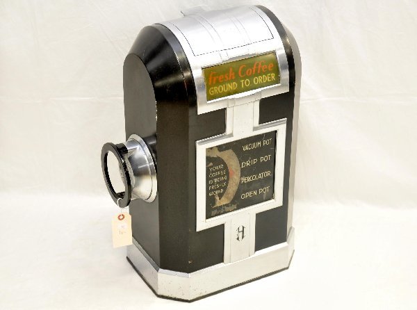 Hobart Electric Coffee Grinder: Circa 1960s-70s, model 3330, clean, shiny & very heavy. Appears to be missing the rear top sign, but shows light to moderate signs of use & age.