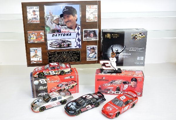 6 Dale Earnhardt Collectibles: Action 1:24 2-car Foundation Set; Mounted Sports Cards Plaque; Action 2001 & 2 Monte Carlos; plus a Boyd's Bears & Friend figurine. Most are like new. Examine photos or call for more information at 20