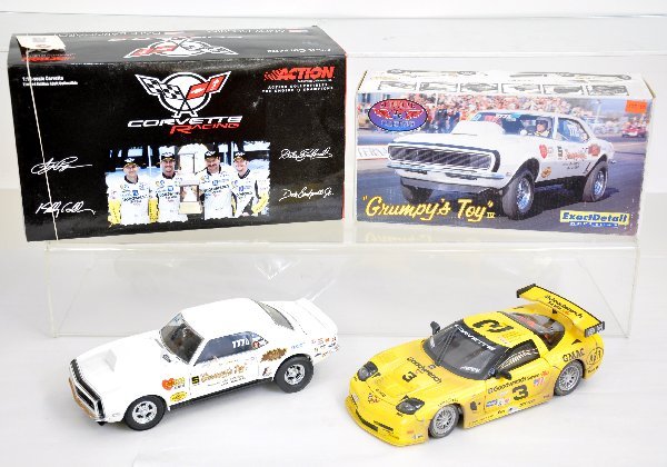 2 Boxed 1:18 Scale Race Cars: SC Grumpys Car; Action RCCA C5-R Corvette, both like new in boxes. Examine photos or call for more information at 203 730-1404.