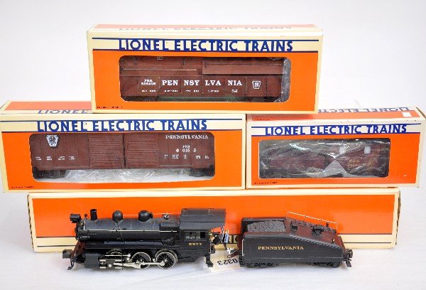 4Pc Lionel Steam Freight Set: 18000 B6 switcher with bell; 17218 boxcar; 17408 covered gondola; 19709 smoking work caboose. All are test run with boxes, C9