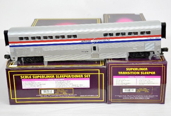 MTH Amtrak Superliner Cars: 20-6539 sleeper/diner set, plus a 20-6540 transition sleeper. All are new in boxes, C9