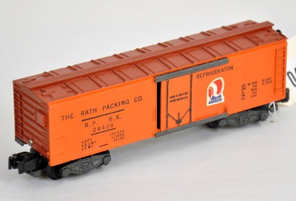 Scarce American Flyer 24426 Rath Reefer: S Gauge. Clean with some door guide oxidation. Shows light playwear, otherwise C7