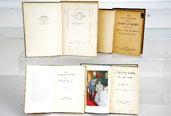 4 Vintage Books: The Perfect Tribute, Andrews, 1920; Gone With the Wind, Mitchel, First edition, 1936, eighth printing; Chester Rand, Alger, 1st edition, 1906; Aesop's Fables, by Croxall, La Fontaine & L'Estrange. All