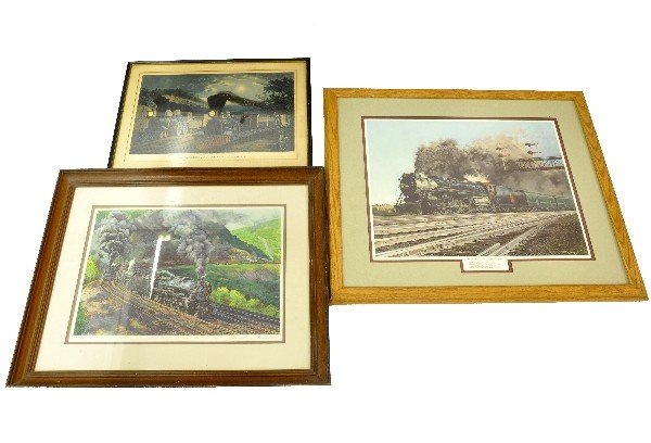 Signed Ted Xaras Railroad Lithograph, Plus: 25 1/2 X 21" of a PRR Pacific double-header passenger train being overtaken by another. Xaras is one of the great American Railroad artists of the 20th century. Signed & dated in folio, 1981. Plus 20 