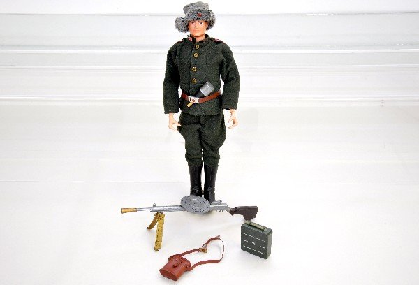 Scarce 1960s GI Joe Russian Soldier: One of the more difficult action figures. This example seems just to be missing 1 grenade, otherwise appears clean & complete, C8