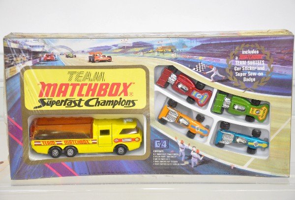 1974 Matchbox G-4 Racing Gift Set: 5-pc set, factory sealed in dusty display box, C10