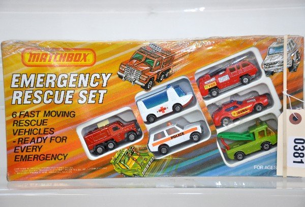 1975 Matchbox G20 Emergency Gift Set: 6Pc set, factory sealed in display box, C10