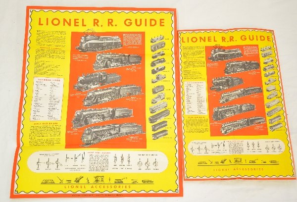 Scarce Lionel 1946 Posters: These are super clean examples of the first postwar production. It even shows a 0-6-0 semi-scale loco, described as a 0-4-0. Included are both the catalog insert and the store poster. Colors are brigh