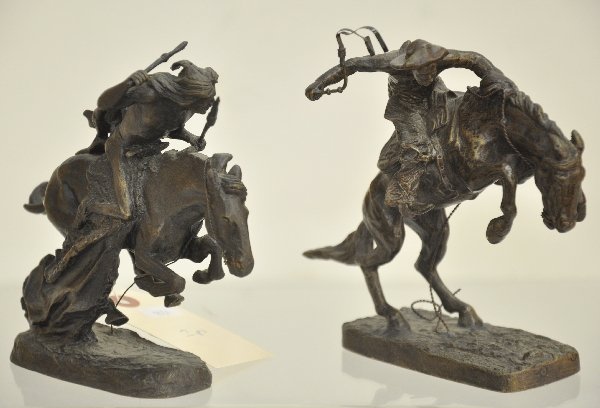 Miniature Remington Bronze Sculptures: Reproduced in 1988 by Franklin Mint. True to the originals, includes Bronco Buster & Cheyenne. Each about 7 X 6". Examine photos or call for more information, (203) 730-1404