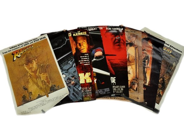 7 Vintage Movie Posters: Includes 27 X 40 1/2" posters including 2- Indiana Jones Raiders of the Lost Ark, 1981 & 1982 version; Child's Play 1988; The Rock 2-sided with reverse image; Child's Play 2, 1990; Crimson Tide 2-side