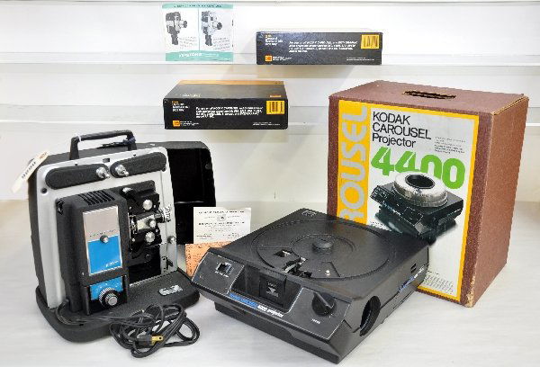 Keystone & Kodak Projectors: Keystone k-980s 8mm projector with zoom; Boxed Kodak 4400 slide projector with 2 carousels. Both were functional at time of test and show light wear. Examine photos or call for more information, (203)