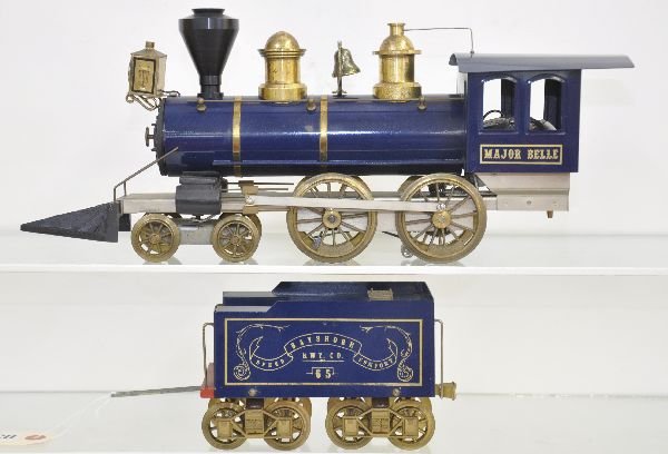 Thorley Hoople Steam Loco & Tender: ST. GA. No. 65 The "Major Belle" Royal Blue unusual small production with detailed cast side frames and Lionel 6 style wheels. Very nicely proportioned. Shows light playwear, C7+-8