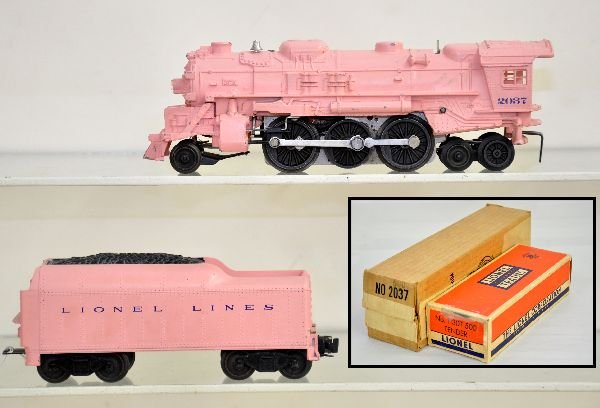 Boxed Lionel Girls Set, Part 1: This lot contains the 2037-500 steam loco & 1130T-500 tender for this Sears Girl's set. They are clean and show light to moderate playwear with boxes, tender has a taped flap, C6+-7
