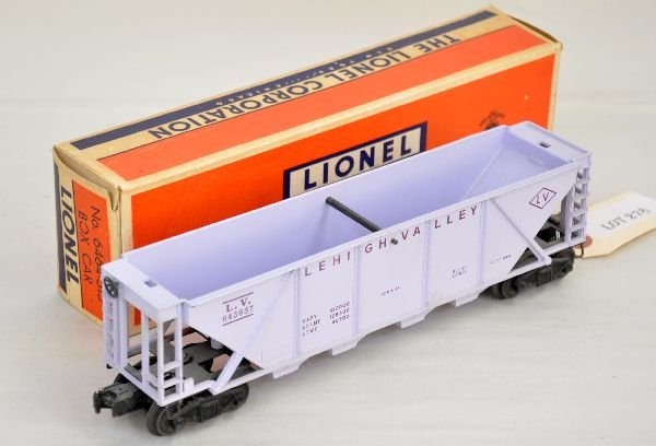 Boxed Lionel Girls Set, Part 4: This lot contains the 6436-500 LV hopper for the Sears Girl's set. It is clean and even with nice matte patina. It has a nice box and shows light playwear, C7+