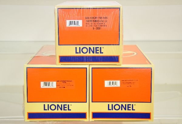 3 Lionel Over-Stamped Boxcar 2-Packs: Includes 29286 (PC/NH & Conrail/Reading); 21756 (Erie/Conrail & Conrail/PC); 29281 (BC/JC 7 BC/LV), all sealed in boxes, C10