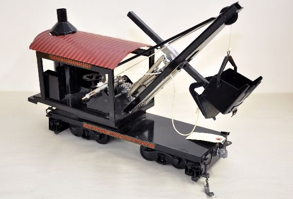 T-Reproductions Buddy L Steam Shovel: Nice Buddy L Railroad reproduction improved version with pistons. 24" long and like new, C8+