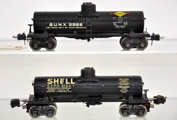 Lionel 2955 Shell Semi Scale Tank Car, Plus: It is clean with 90% decals, but has the wrong trucks. We have included a restored piece with the correct trucks for you to switch. Original piece, shows light to moderate playwear, C6+-7