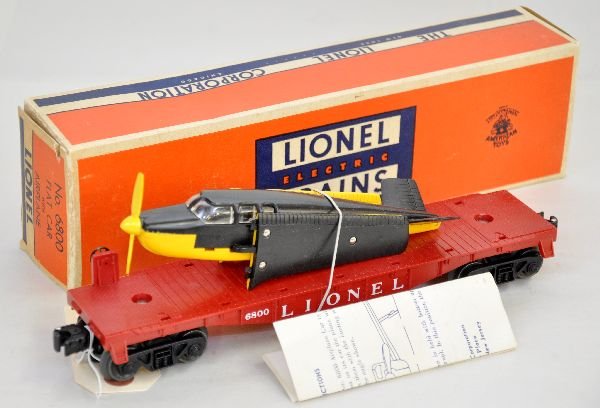 Mint Boxed Lionel 6800 Airplane Car: Clean, complete & original with band & instructions. It is unrun with a C8+ box, C9+