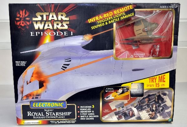 Star Wars Naboo Royal Starship Playset: Circa 1999 by Hasbro. 3' ship with accessories. Appears sealed in box, like new, C10