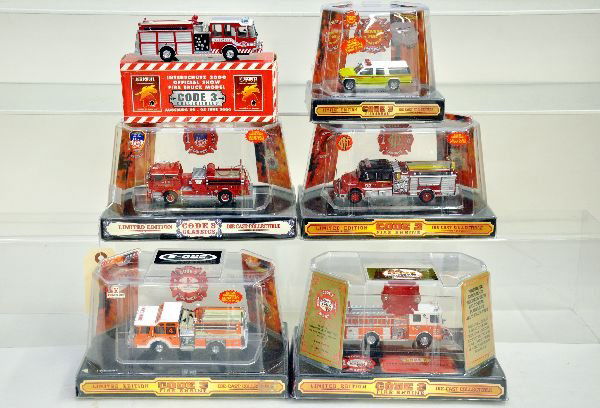 6 LN Code 3 Fire Trucks: Includes 12380, 12206, 12408, 12226, 12345 & 12111. All are new inboxes, C9+