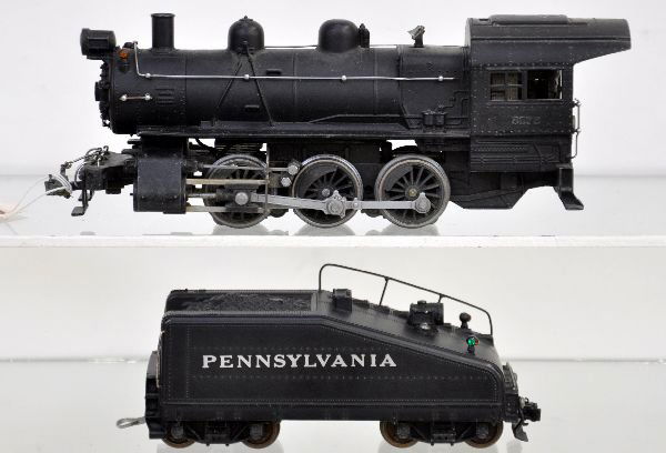 Lionel 701 Full-Scale Steam Switcher: Clean with 8976 boiler insert. Cab lettering is light, but readable, C6; Kramer slope back tender with light, C8