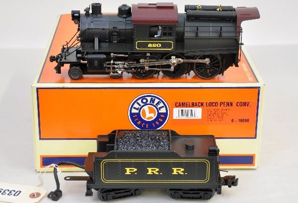 Lionel 18098 PRR Camelback Loco: Includes smoke, light, firebox glow, SignalSounds & more. It is test run with box, C9. Box in this lot may have light to moderate basement smell