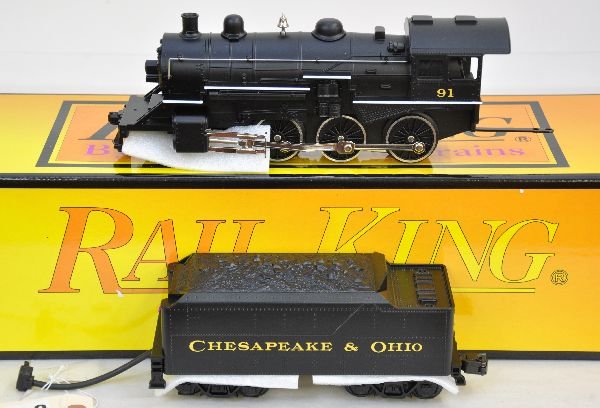 MTH RailKing 30-1154-1 C&O Steam Locomotive: 4-6-0 mogul with light, smoke & ProtoSounds. It is test run with box, C9. Box in this lot may have light to moderate basement smell