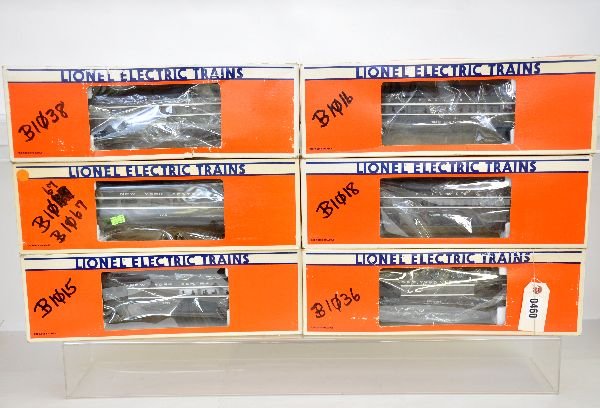 6 Lionel NYC Passenger Cars: Includes 9594 through 9498, plus the 7207 diner. All appear unrun with worn, graffiti boxes, C9 Some boxes in this lot may have light to moderate basement smell