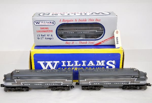 Williams NYC F7 ABA Diesels: Features include 2 dual motor A diesels with directional lighting & matching B-unit. They show light to moderate runtime with C8 bodies. They have boxes, B-unit has graffiti. Some boxes in this lot ma