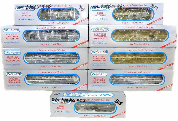 9 Pc Williams NYC Passenger Set: Includes PA Alco ABA Diesels with dual motor A unit & B with True Sounds; 72 ft ABS streamline cars include baggage, combine, coach, vista-dome & vista-dome observation. All appear to be unrun with so