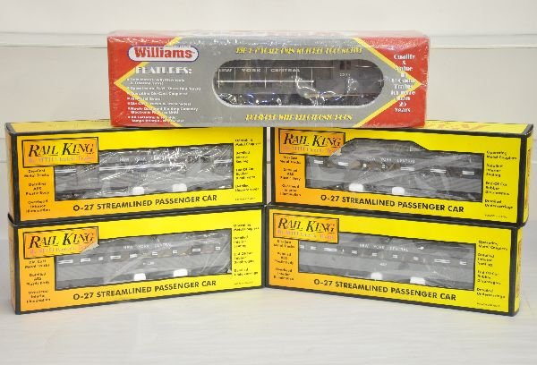 Williams MTH NYC Passenger Set: Includes a Williams 972315 FM diesel with light, dual motors & electronic horn, factory sealed in box, C10; MTH RailKing 30-6135 streamline 4-car passenger set. All are unrun with boxes & 1 shipper, C