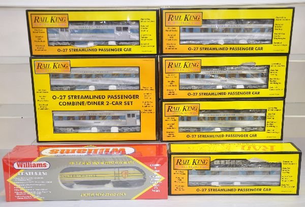 Williams MTH GM Demonstrator Passenger Set: Includes Williams BL2 diesel with true blast horn, factory sealed in box, C10; RailKing 30-6112 4-car streamline set; 30-6117 coach; 30-6128 combine/ diners et. All are unrun with boxes & 1 shipper, C