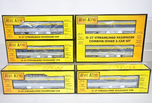 MTH RailKing D&H Passenger Cars: Includes 30-6098 4-car set; plus 30-6099 combine/ diner set. All appear unrun with dirty boxes & 1 shipper, C9. Boxes in this lot may have light to moderate basement smell